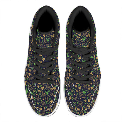 Christmas Party Elements Pattern Print High Top Leather Sneakers