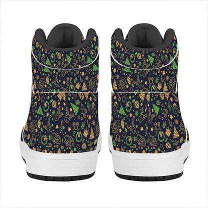 Christmas Party Elements Pattern Print High Top Leather Sneakers