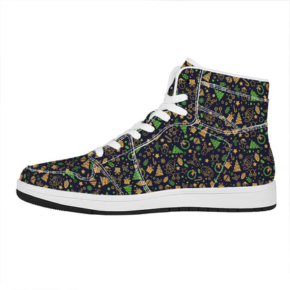 Christmas Party Elements Pattern Print High Top Leather Sneakers