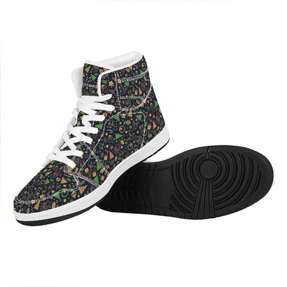 Christmas Party Elements Pattern Print High Top Leather Sneakers