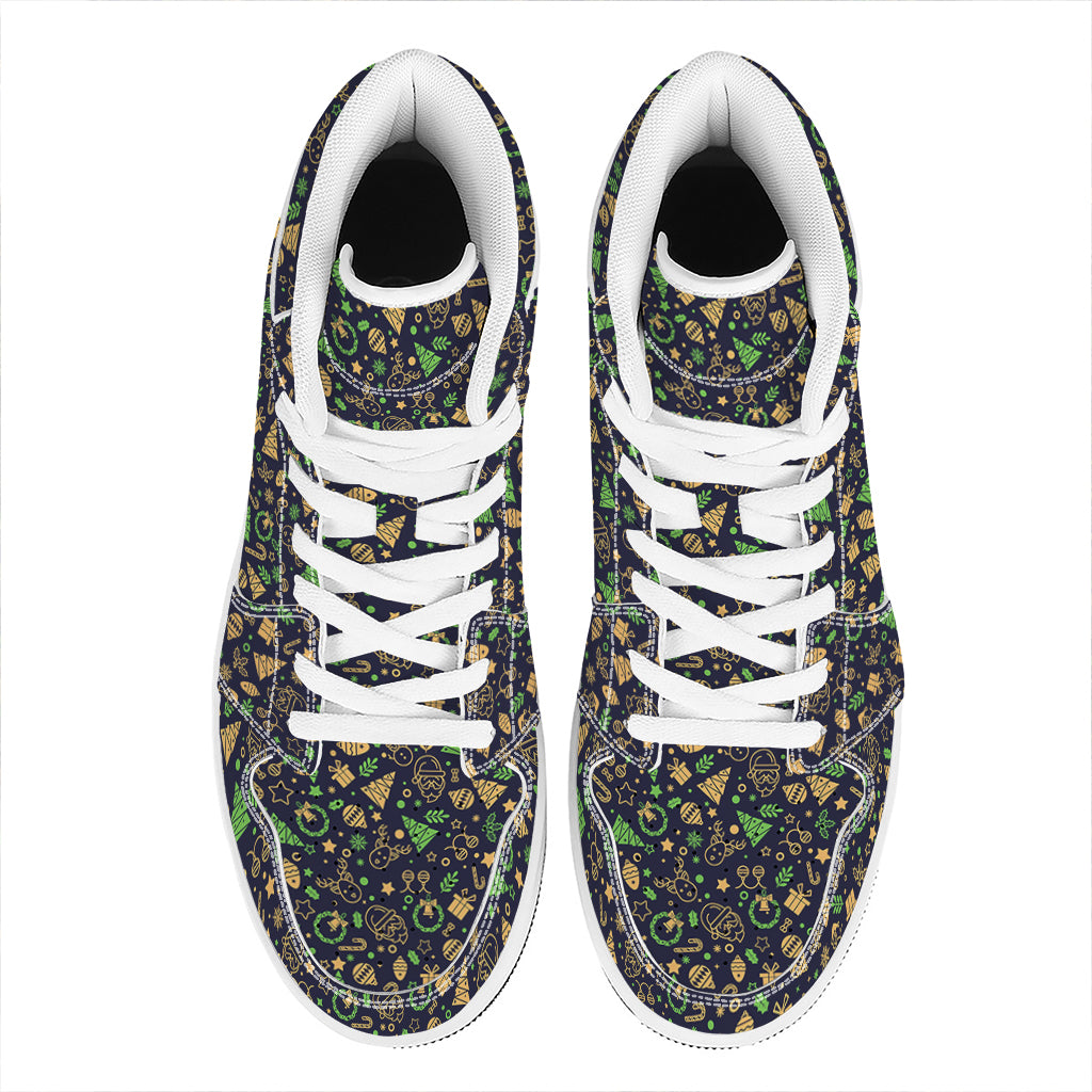 Christmas Party Elements Pattern Print High Top Leather Sneakers