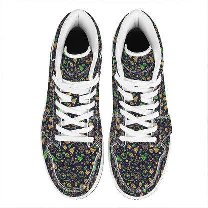 Christmas Party Elements Pattern Print High Top Leather Sneakers