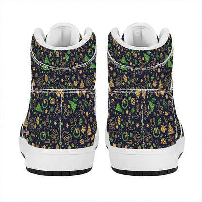 Christmas Party Elements Pattern Print High Top Leather Sneakers