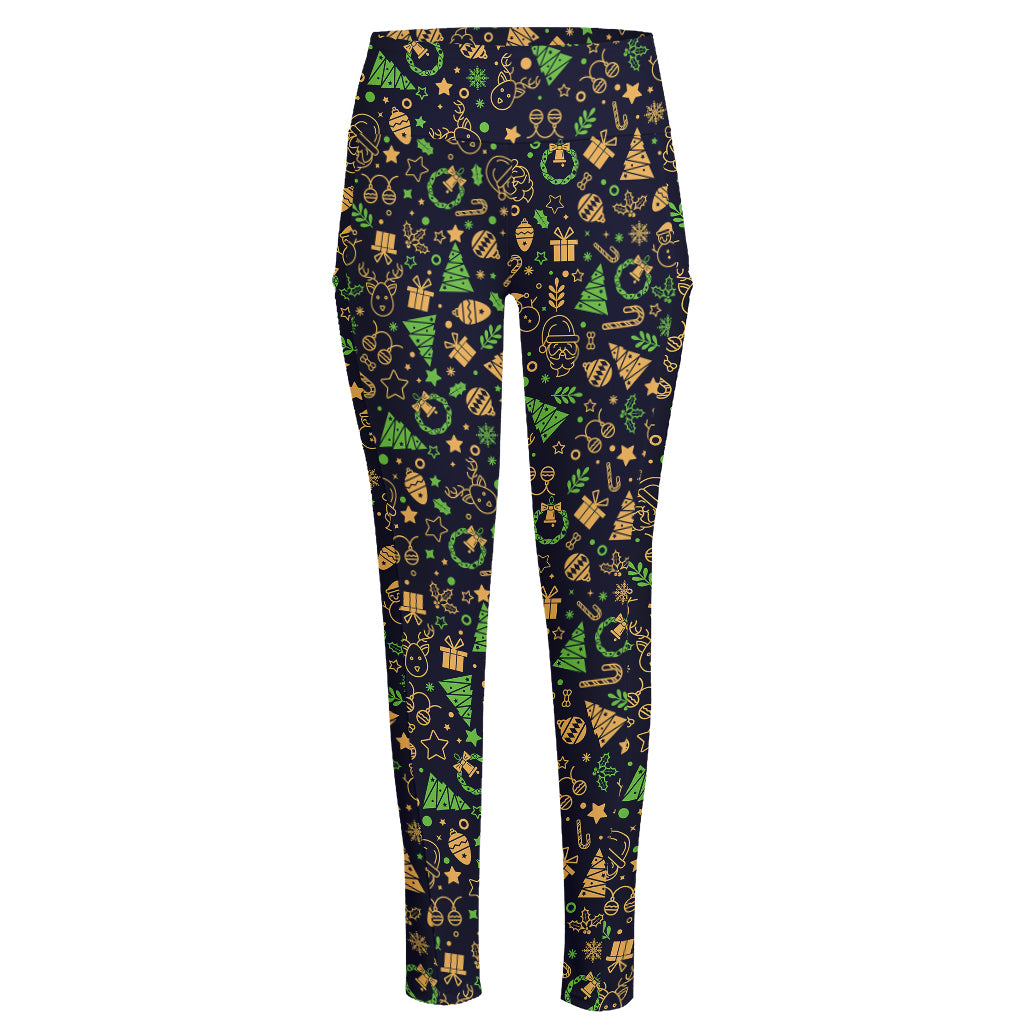 Christmas Party Elements Pattern Print High-Waisted Pocket Leggings