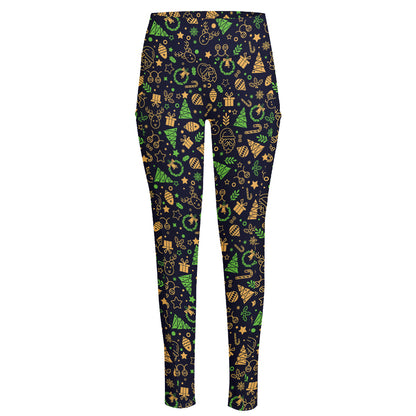 Christmas Party Elements Pattern Print High-Waisted Pocket Leggings