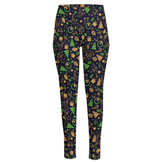Christmas Party Elements Pattern Print High-Waisted Pocket Leggings