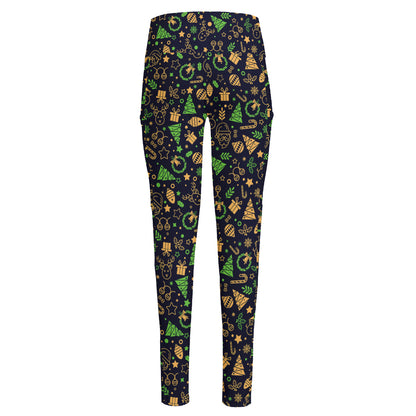 Christmas Party Elements Pattern Print High-Waisted Pocket Leggings