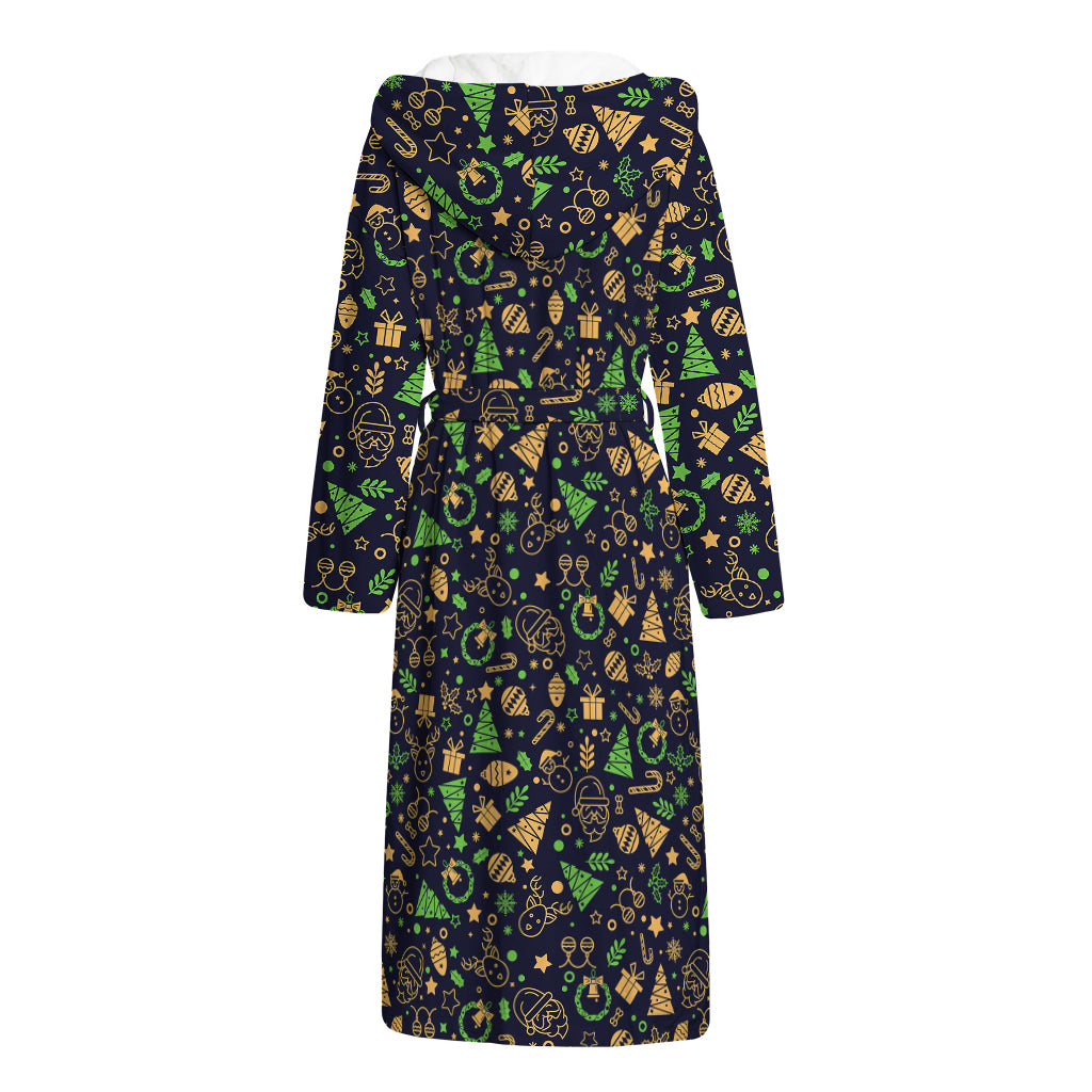 Christmas Party Elements Pattern Print Hooded Bathrobe