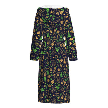 Christmas Party Elements Pattern Print Hooded Bathrobe