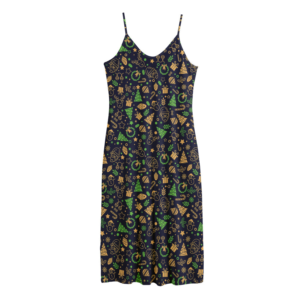 Christmas Party Elements Pattern Print Jersey Midi Cami Dress
