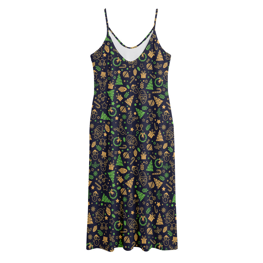Christmas Party Elements Pattern Print Jersey Midi Cami Dress