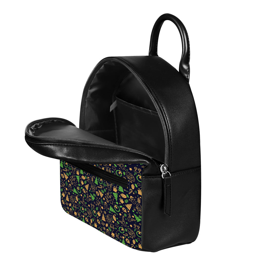 Christmas Party Elements Pattern Print Leather Backpack