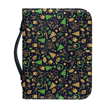 Christmas Party Elements Pattern Print Leather Bible Cover