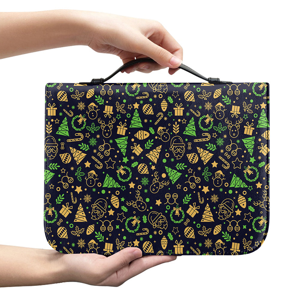Christmas Party Elements Pattern Print Leather Bible Cover