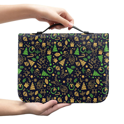 Christmas Party Elements Pattern Print Leather Bible Cover