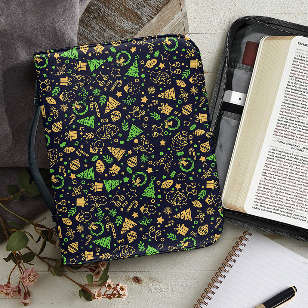 Christmas Party Elements Pattern Print Leather Bible Cover