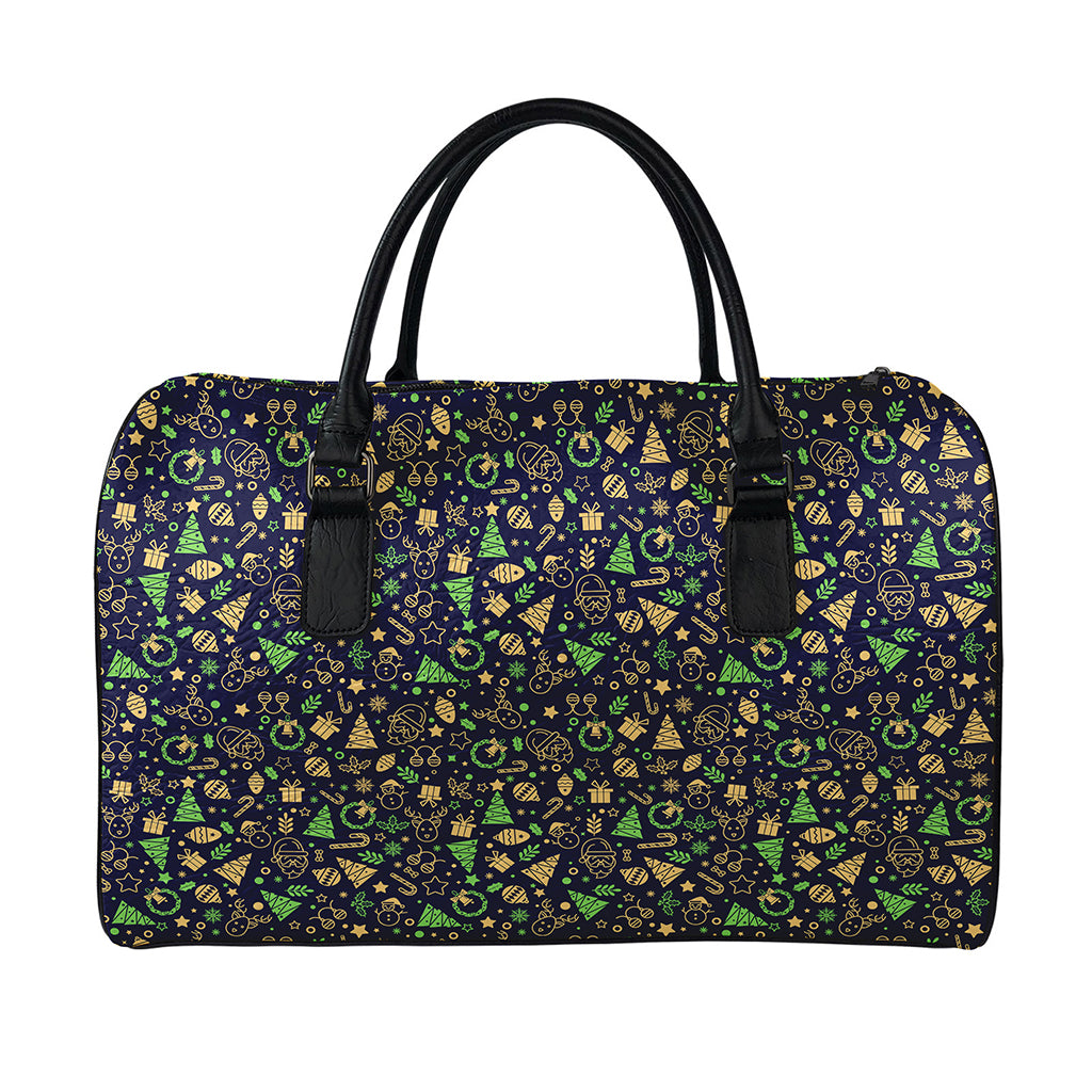 Christmas Party Elements Pattern Print Leather Duffle Bag