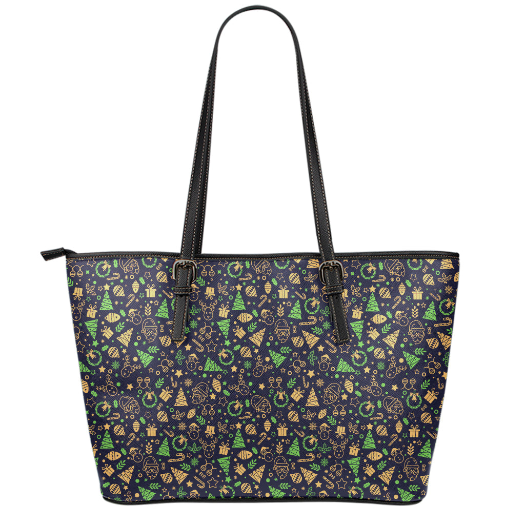 Christmas Party Elements Pattern Print Leather Tote Bag