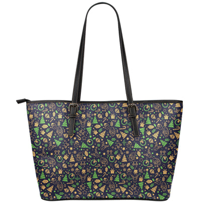 Christmas Party Elements Pattern Print Leather Tote Bag