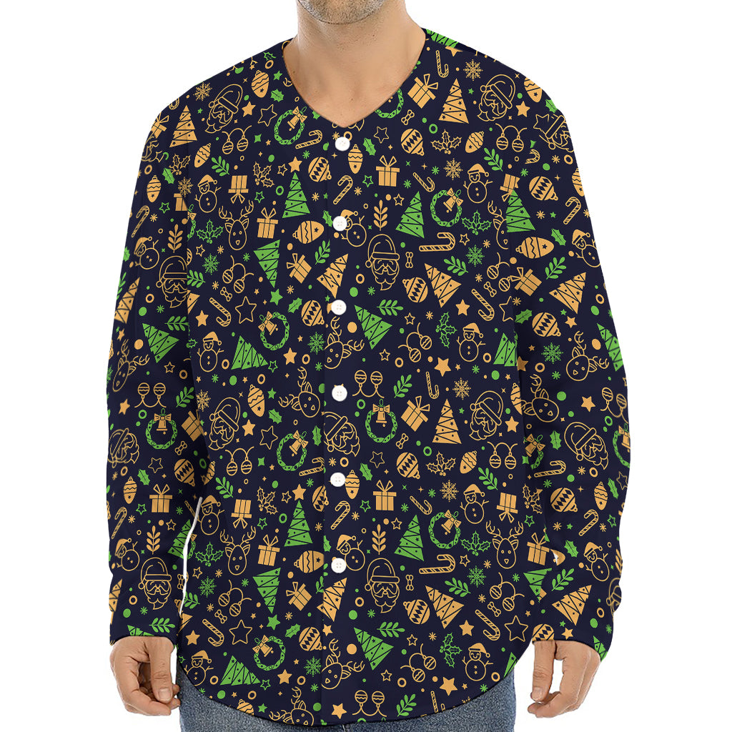 Christmas Party Elements Pattern Print Long Sleeve Baseball Jersey