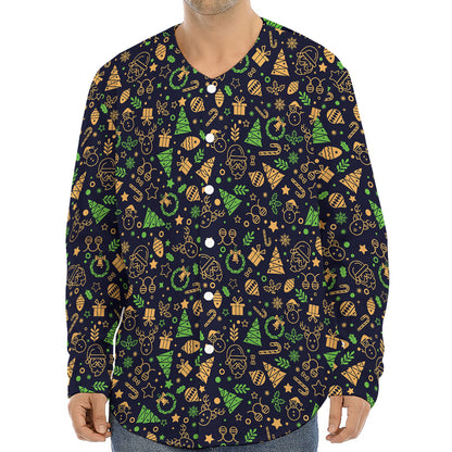 Christmas Party Elements Pattern Print Long Sleeve Baseball Jersey