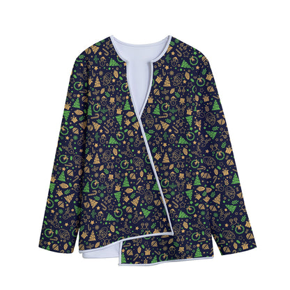 Christmas Party Elements Pattern Print Long Sleeve Short Coat