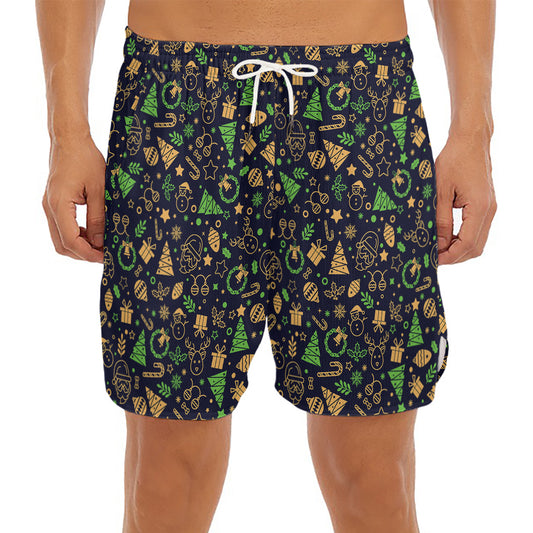 Christmas Party Elements Pattern Print Men's Split Running Shorts