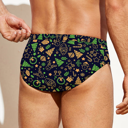 Christmas Party Elements Pattern Print Men's Swim Briefs