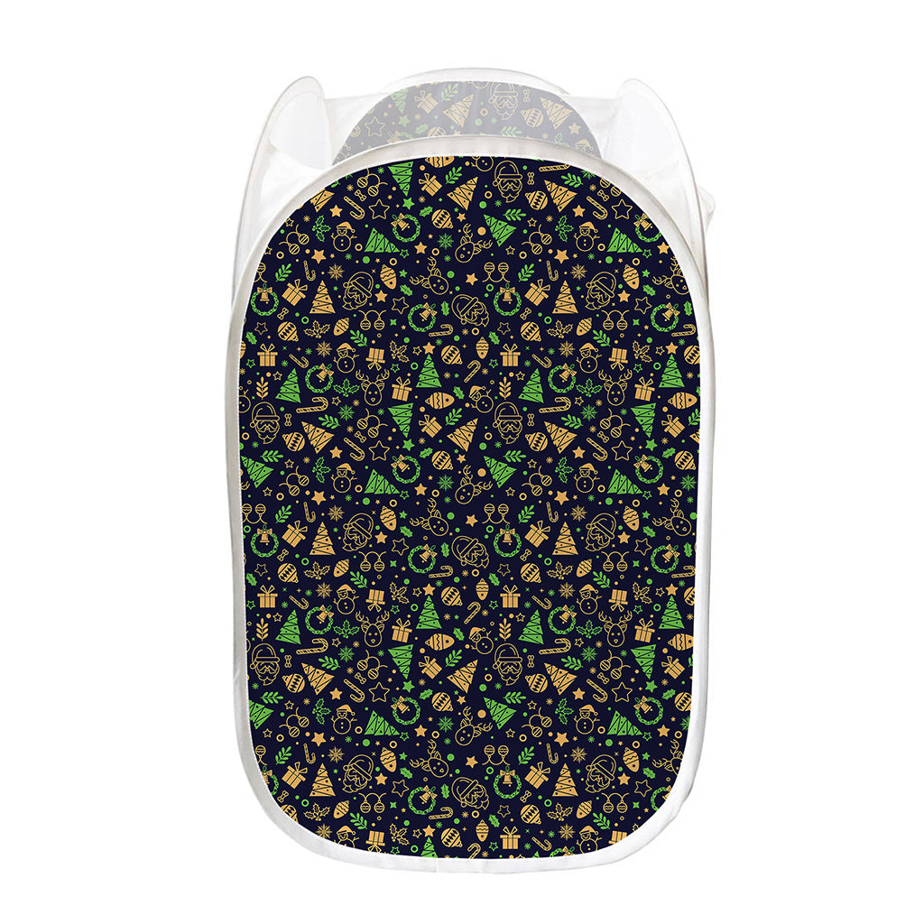 Christmas Party Elements Pattern Print Mesh Laundry Hamper