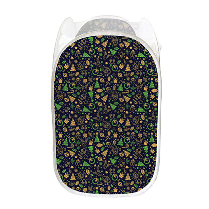 Christmas Party Elements Pattern Print Mesh Laundry Hamper