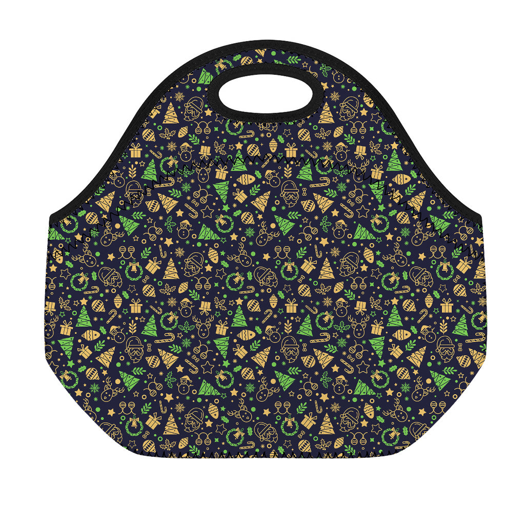Christmas Party Elements Pattern Print Neoprene Lunch Bag