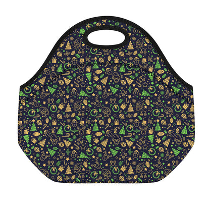 Christmas Party Elements Pattern Print Neoprene Lunch Bag
