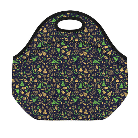 Christmas Party Elements Pattern Print Neoprene Lunch Bag