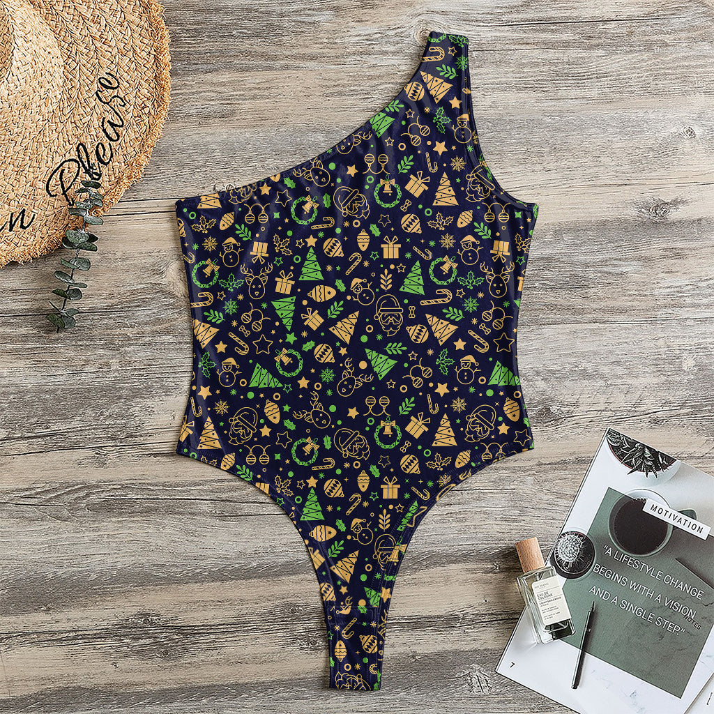 Christmas Party Elements Pattern Print One Shoulder Bodysuit