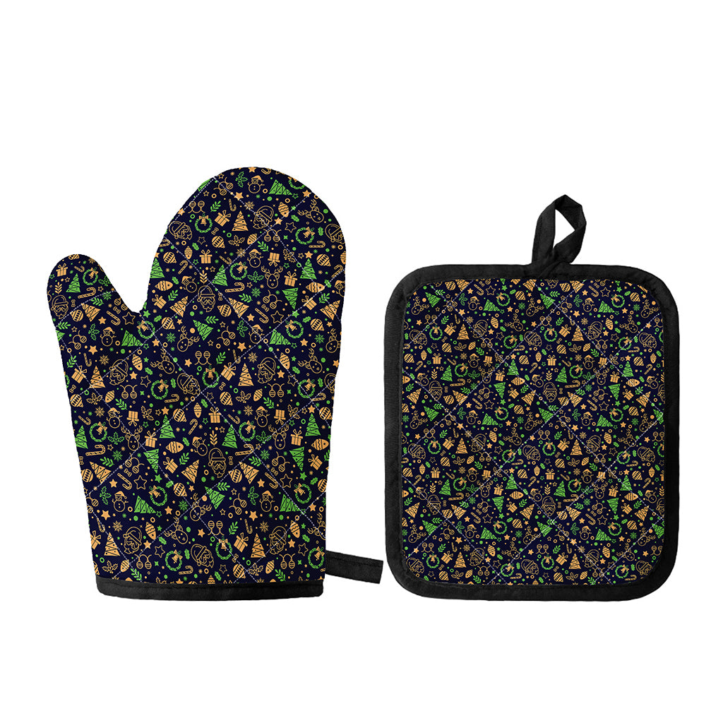 Christmas Party Elements Pattern Print Oven Mitt And Pot Holder Set