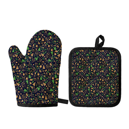 Christmas Party Elements Pattern Print Oven Mitt And Pot Holder Set