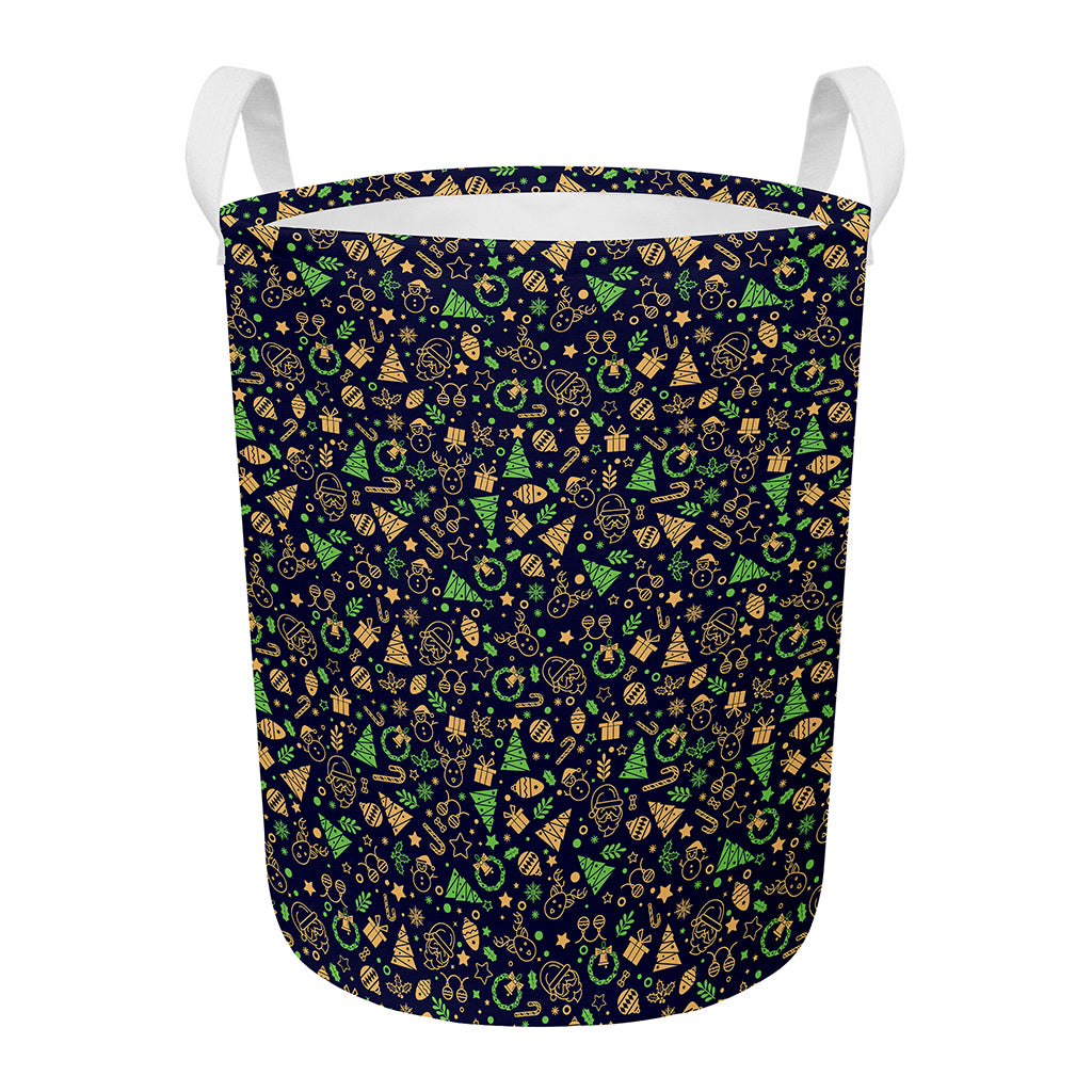Christmas Party Elements Pattern Print Round Laundry Basket