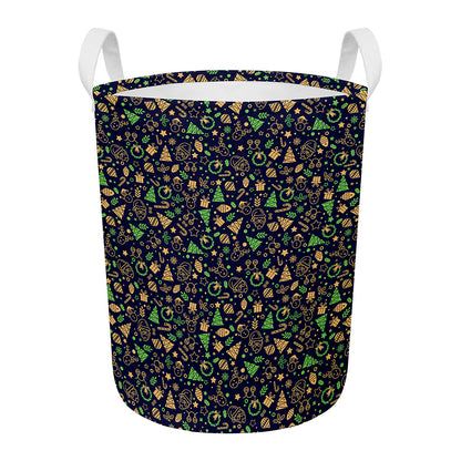 Christmas Party Elements Pattern Print Round Laundry Basket