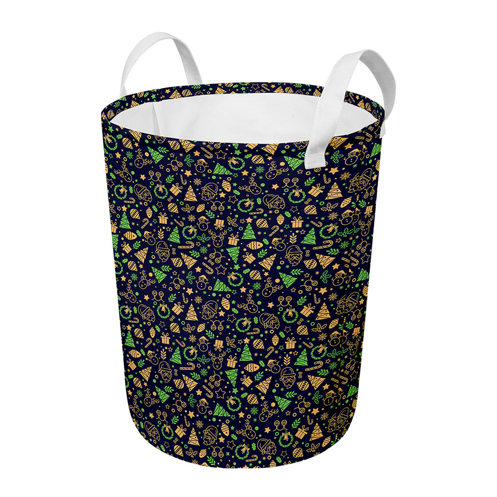 Christmas Party Elements Pattern Print Round Laundry Basket