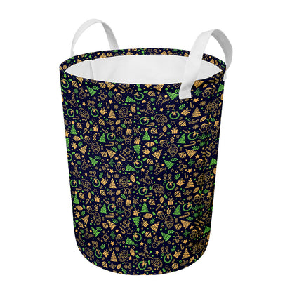 Christmas Party Elements Pattern Print Round Laundry Basket