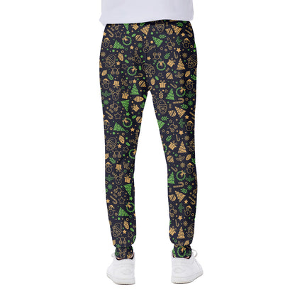 Christmas Party Elements Pattern Print Scuba Joggers