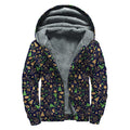 Christmas Party Elements Pattern Print Sherpa Lined Zip Up Hoodie