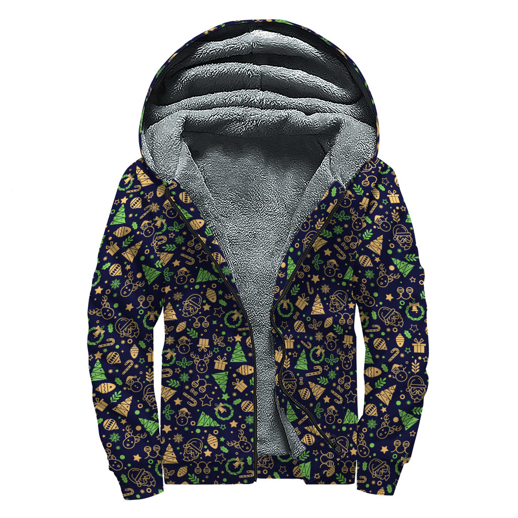 Christmas Party Elements Pattern Print Sherpa Lined Zip Up Hoodie