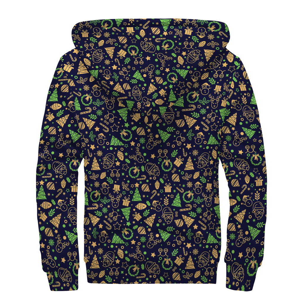 Christmas Party Elements Pattern Print Sherpa Lined Zip Up Hoodie