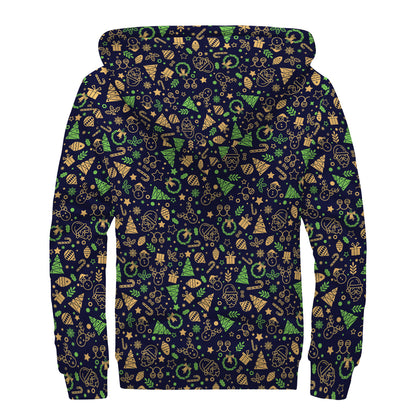 Christmas Party Elements Pattern Print Sherpa Lined Zip Up Hoodie