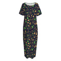 Christmas Party Elements Pattern Print Short Sleeve Long Nightdress