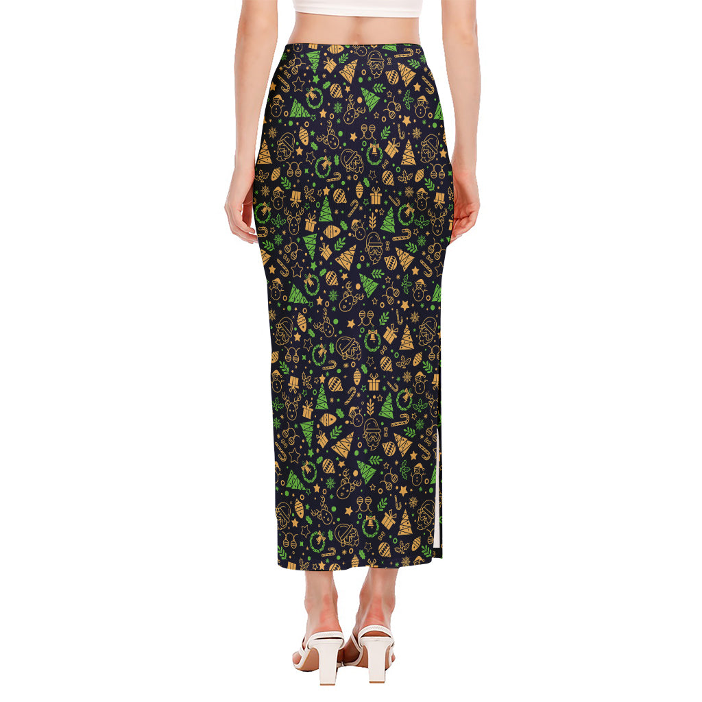 Christmas Party Elements Pattern Print Side Slit Maxi Skirt
