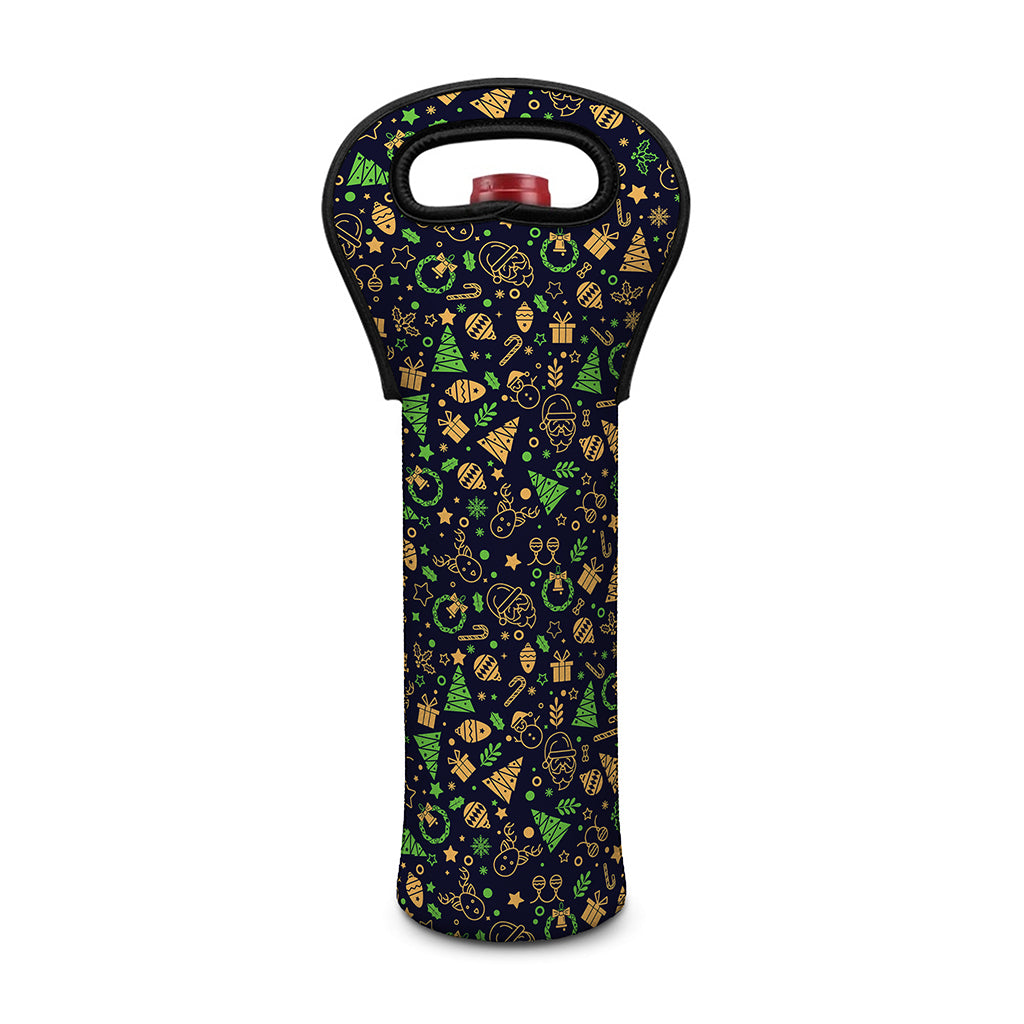 Christmas Party Elements Pattern Print Single Neoprene Wine Tote