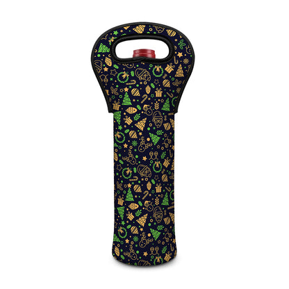Christmas Party Elements Pattern Print Single Neoprene Wine Tote