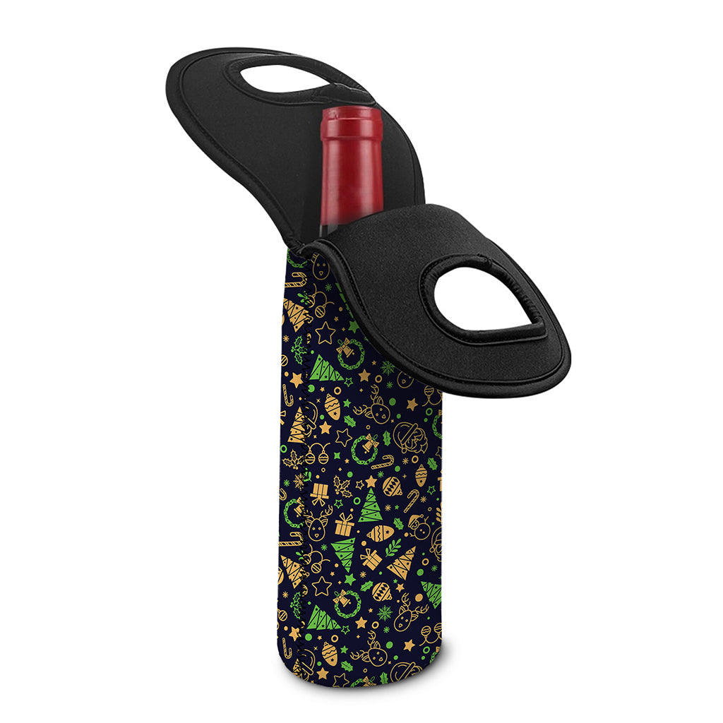 Christmas Party Elements Pattern Print Single Neoprene Wine Tote